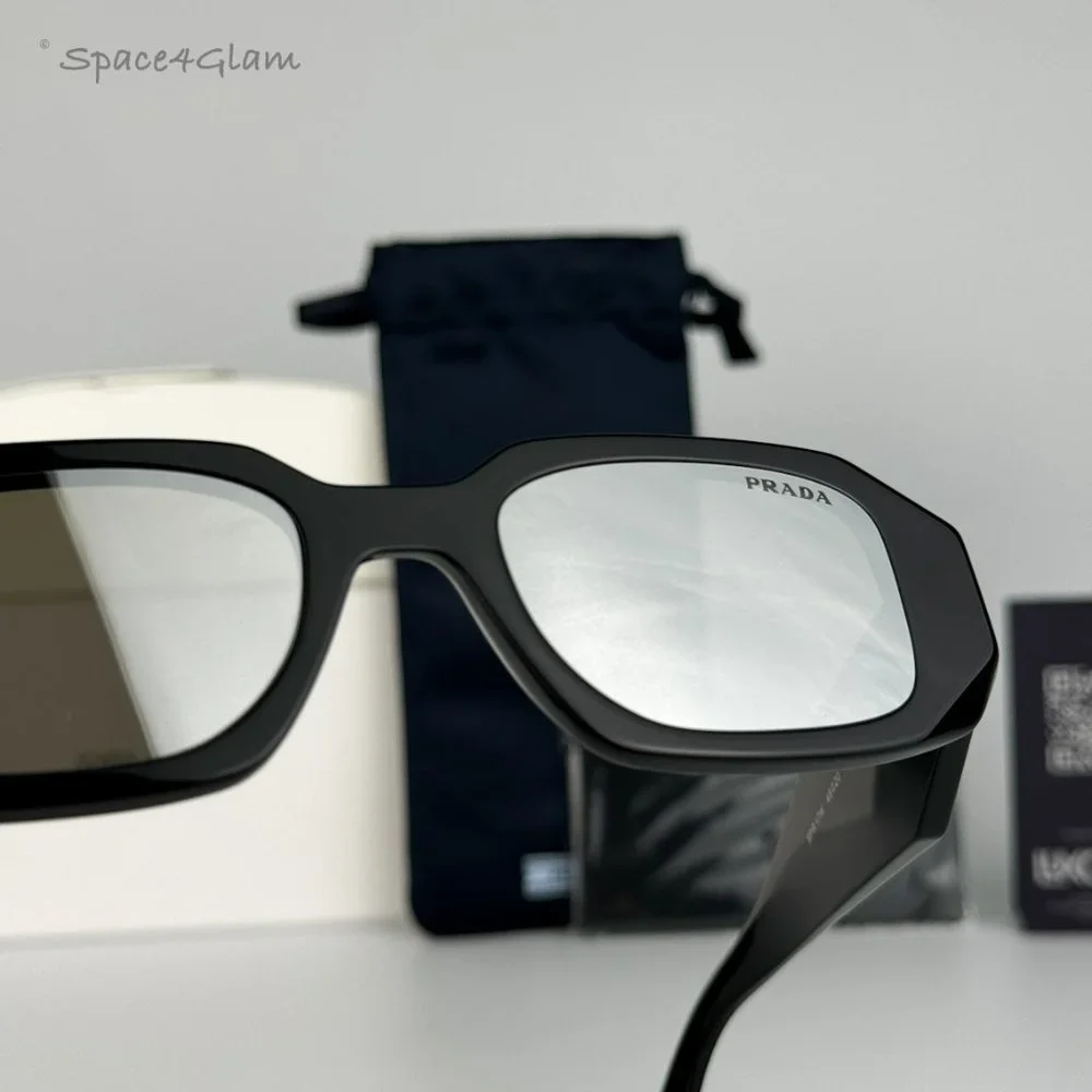 NEW Prada PR17WS 1AB2B0 Black Gray Mirrored Silver Square Unisex Sunglasses - Picture 9 of 15